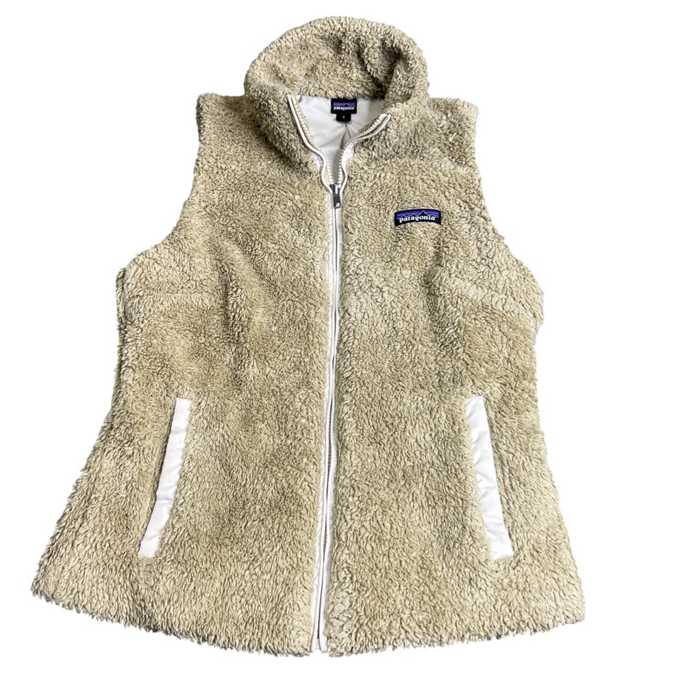 Patagonia Womens Los Gatos Fleece Vest Beige Tan Full Zip Mock Neck Small 25216
